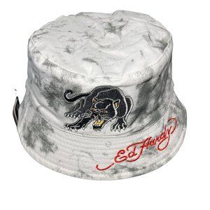 Ed Hardy White & Grey Tie-dye Reversible Bucket hat